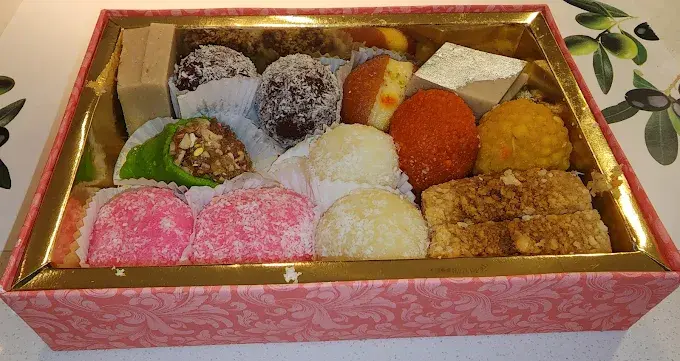 Assorted Indian mithai gift box from Lovely Sweets Saddletowne Calgary
